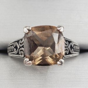 COPY - Genuine Brown Cushion Cut Smoky Quartz 925 Sterling Silver Heart Prong R…